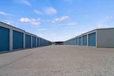 aisle of drive-up storage units at Max Storage in Hurricane, UT