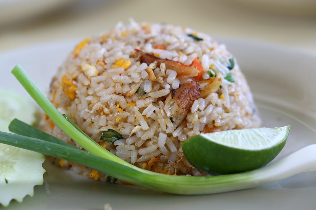 Plate of fried rice with lime